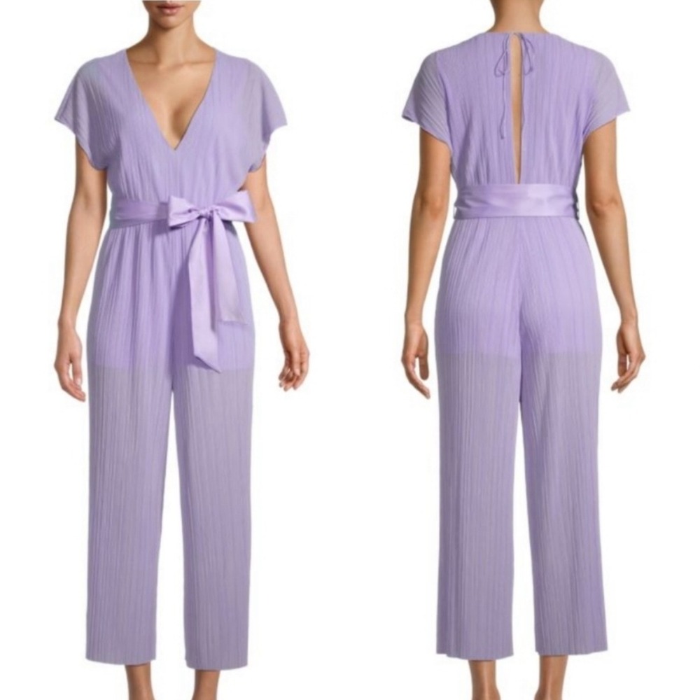 Alice + Olivia Mitsue Plisse‎ Lavender Cropped Jumpsuits sz 8 Excellent!
